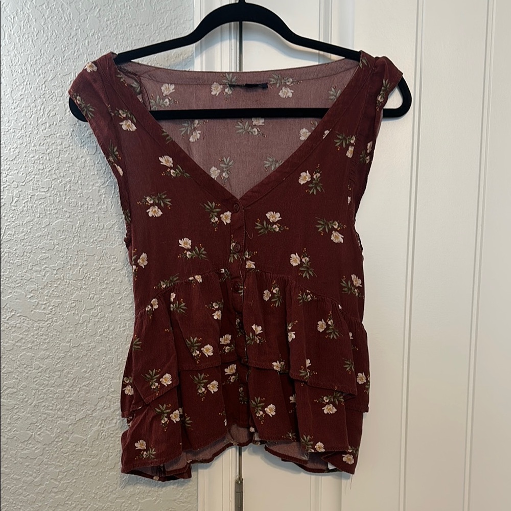 American Eagle Outfitters Burgundy Floral Blouse